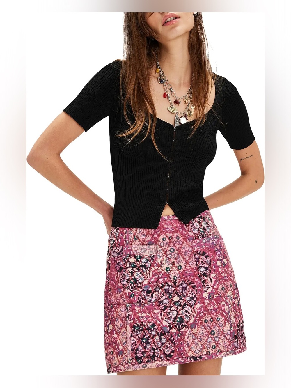 NWT Free People Darla Quilted Floral Mini Skirt